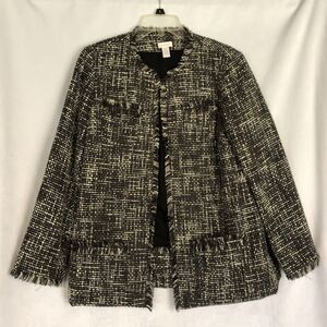 Chico's Black & White Woven Women's Dressy Suit Jacket w/ Pockets, Size Medium